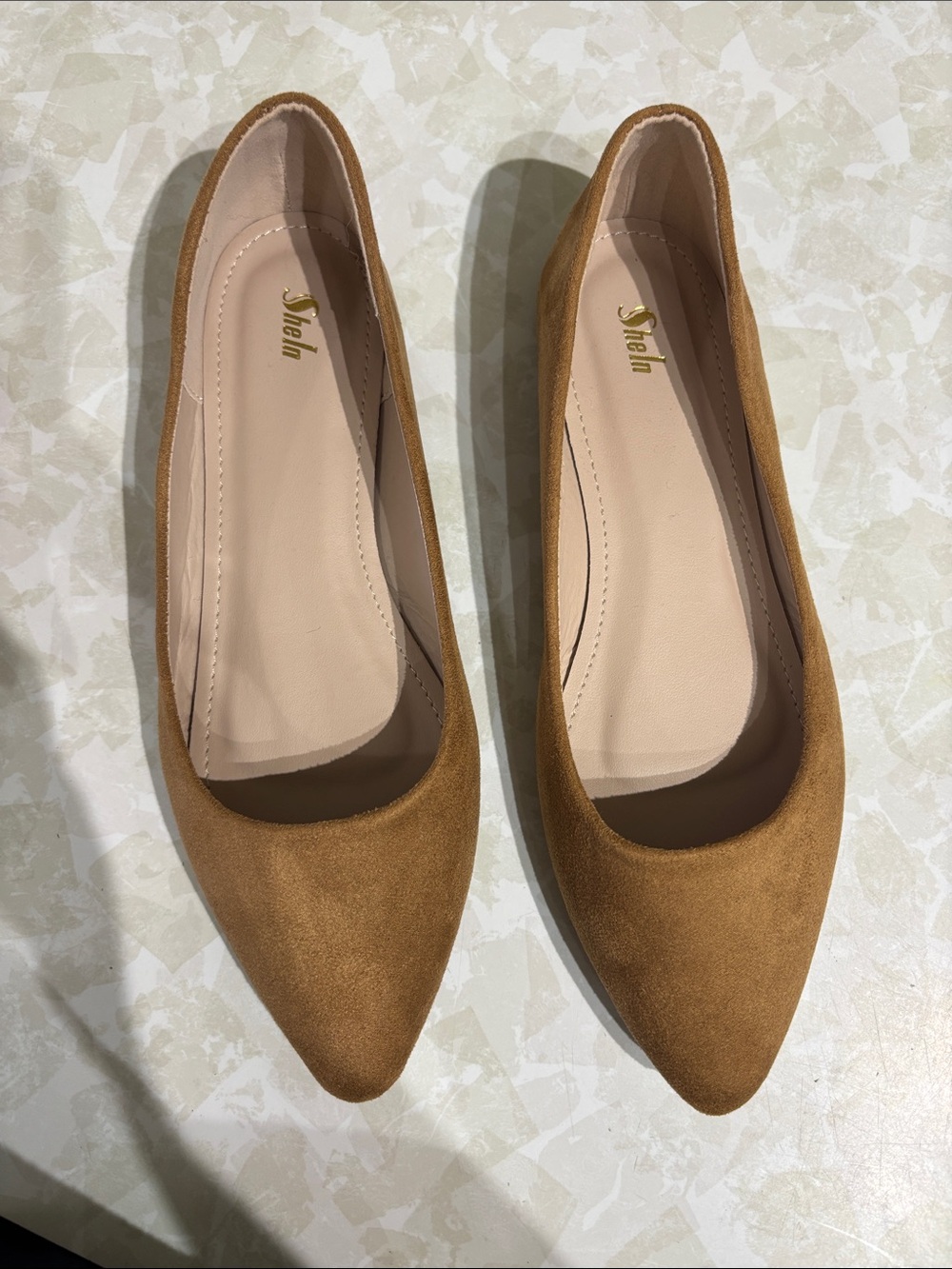 SHEIN Tan Pointed Toe Suede Flats
